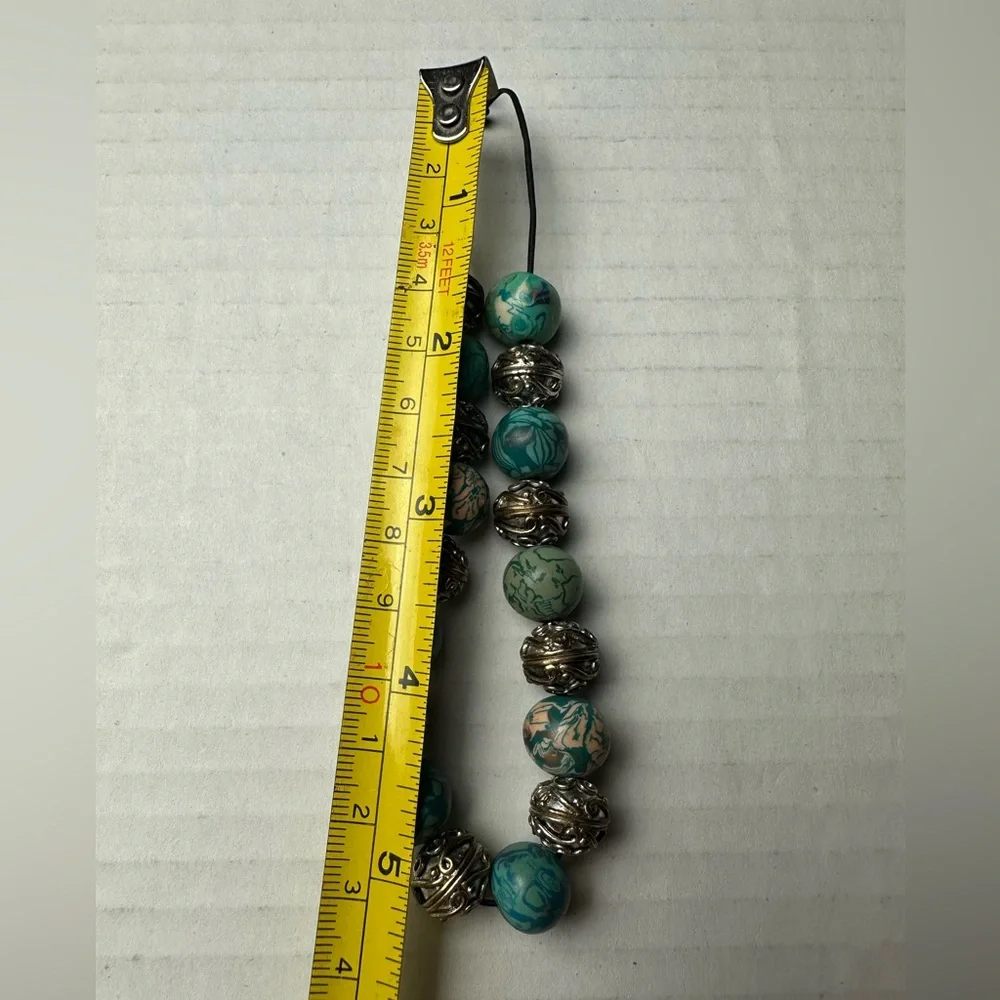 Vintage Handmade Silicone Rubber Beads And Metal Spacers Necklace Choker‎ Blue